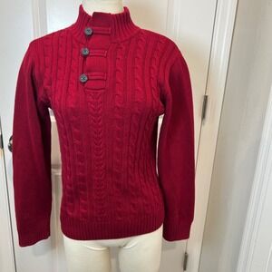 Gymboree Boys Red Cable Knit Mock‎ Neck Button Sweater Size L 10-12 Holiday